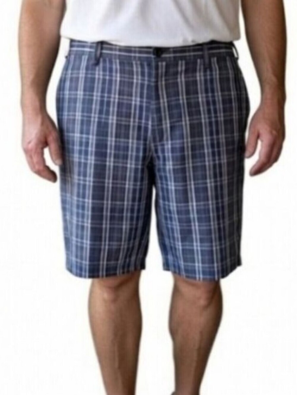 Dockers Men's Flat Front Blue Gray Plaid Shorts Size 40